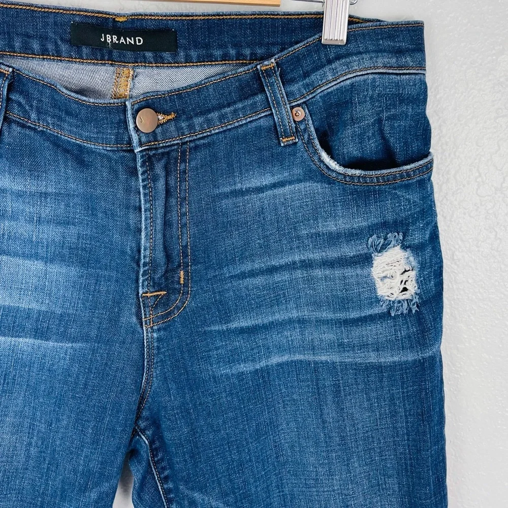 J BRAND BLUE DISTRESSED SKINNY BOYFRIEND JEANS AIDEN FLINTLOCK - Picture 4 of 9